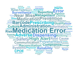 Obraz premium Medication Error Word Cloud. Core Concepts for Patient Safety and Clinical Risk Management