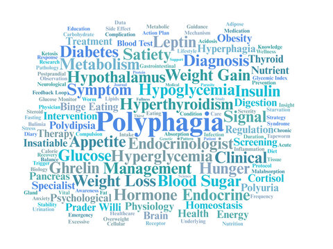 Polyphagia Word Cloud. Key Terms in Metabolic Disorders and Appetite Dysregulation
