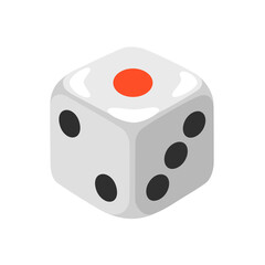 Cartoon White Dice with Red Dot on Top Face Isometric Illustration