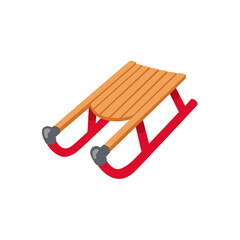 Cartoon Wooden Sled with Red Runners Winter Toy Illustration