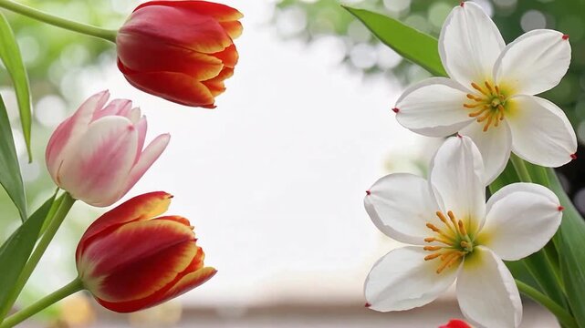 Delicate Tulip and White Flower Border Frame.