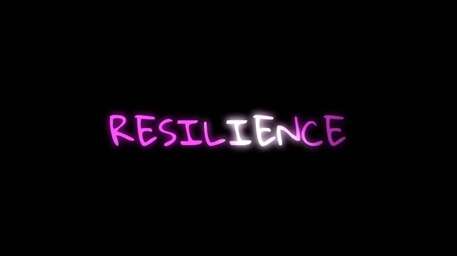 Bright resilience text animation in glowing purple neon on a dark background, perfect for motivational videos, modern branding, and eye catching intro visuals.