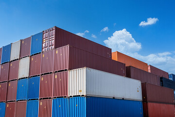 Stacked Shipping Containers Under Blue Sky
