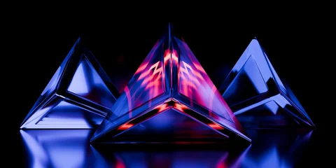 Futuristic Abstract iridescent crystal glass geometric forms with light refraction and spectral dispersion on black backdrop futuristic tech digital art visuals 3d rendering © IM_VISUALS