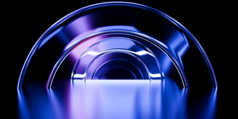 Chromatic dispersion glass architectural elements refracting electric blue and crimson neon glow on dark background sci-fi technology design cover art 3d rendering © IM_VISUALS