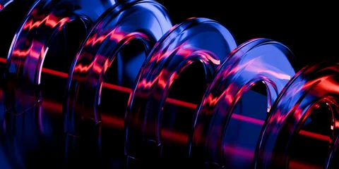 Abstract iridescent crystal glass geometric forms with light refraction and spectral dispersion on black backdrop futuristic tech digital art visuals 3d rendering © IM_VISUALS