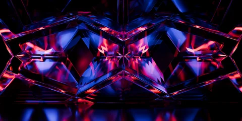 Futuristic Abstract iridescent crystal glass geometric forms with light refraction and spectral dispersion on black backdrop futuristic tech digital art visuals 3d rendering © IM_VISUALS