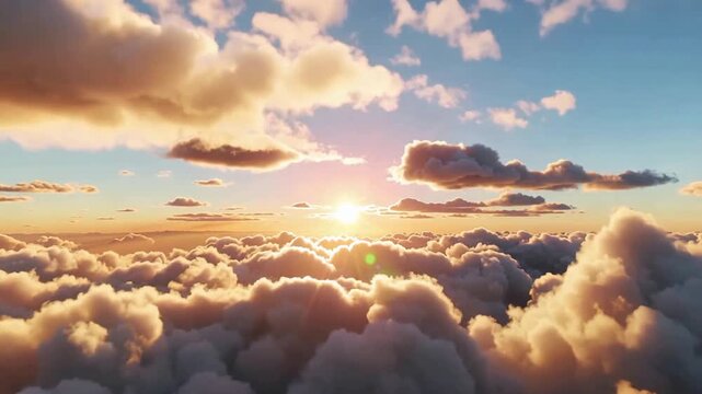 Sunrise Above Clouds Over The Horizon At Morning Light.