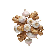 Floating Garlic and Ginger Mix, isolated on a transparent background