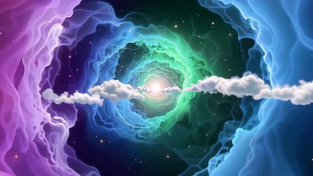 Vibrant Cosmic Tunnel With Colorful Nebula Clouds In Motion.