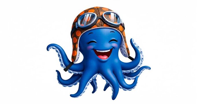 Cartoon octopus wearing an aviator helmet and goggles, smiling cheerfully against a white background