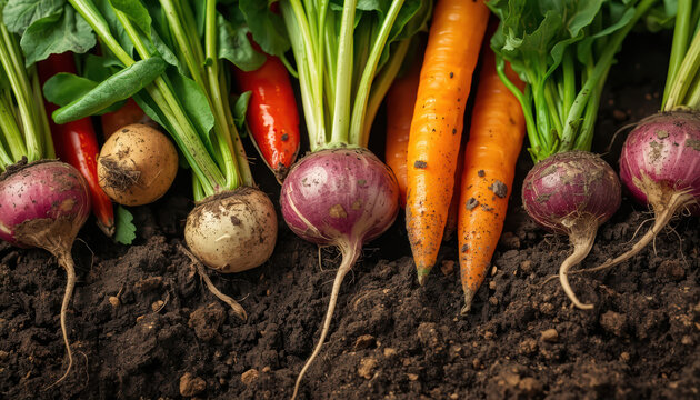 Fresh organic vegetables harvested root vegetables carrot turnip radish beet