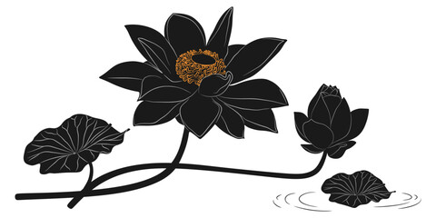 Vector design illustration of lotus flower silhouette on water for Vesak Day