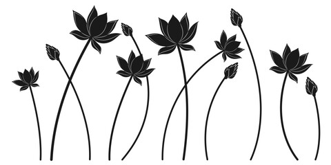 Vector design illustration of lotus flower silhouette on towering water.