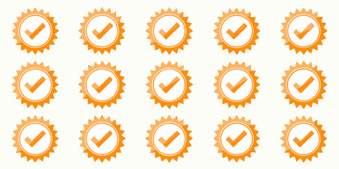 Orange checkmark badges arranged in a grid pattern on a white background © Sabuj