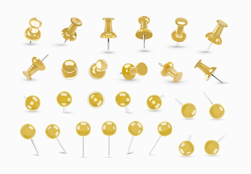 Push Pin Clipart Set, Red Thumbtack Pin Icons for Map Locations & Bulletin Boards