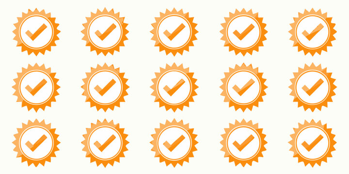 Orange checkmark badges arranged in a grid pattern on a white background
