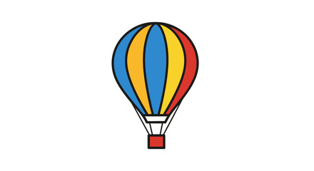 Fototapeta premium Floating Hot Air Balloon Illustration with Vibrant Colors on White Background, showcasing Balloon, Basket, Rope, Shadow, Lineart