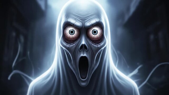 Terrified Ghost Screaming with Wide Eyes, Ethereal and Spooky Atmosphere