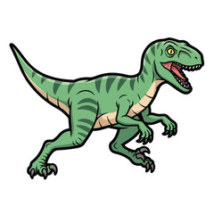 Obraz premium Green Cartoon Dinosaur Running with Open Mouth.