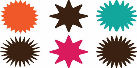 Colorful starburst shapes arranged in a symmetrical grid pattern © Mamata