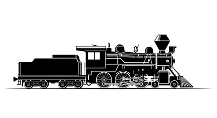 Vintage steam locomotive illustration on a plain white background viewed from the side © Nwar