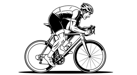 A cyclist riding a bicycle in a dynamic pose on a plain white background viewed from the side © Nwar 777