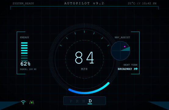 Autopilot Version 9 2 Speed 84 Dark Futuristic Self Driving Car Dashboard HUD Autonomous Vehicle Interface Design
