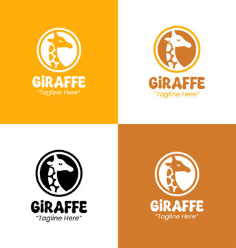 Giraffe Head Symbol with Circular Frame for Nature Branding
