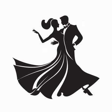 Ballroom Dancers in Romantic Pose Silhouette Vector on White Background