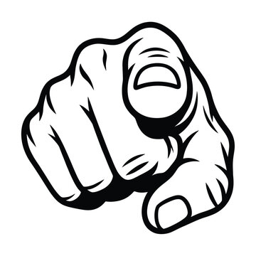Black and white illustration of a hand pointing directly forward