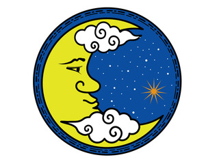 雲のかかった三日月の神秘的なアイコン:夜空・占い