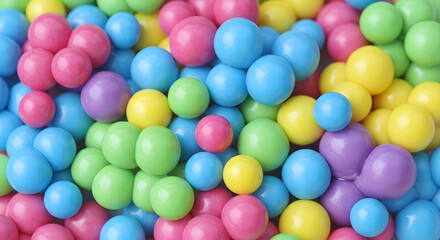 Obraz premium A colorful collection of round bubble gum candies in various bright colors filling the frame