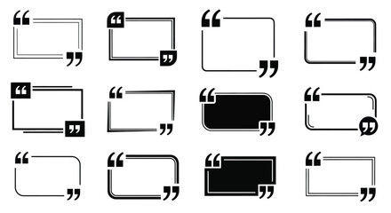 Fototapeta premium Collection of black and white quotation mark frames in various styles