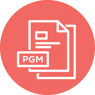 Portable gray map file format icon showing stacked document pages with pgm label extension on red circular background