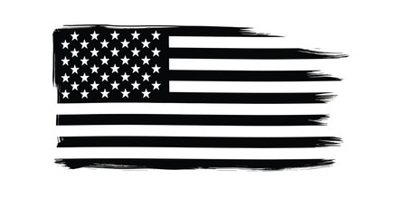 Abstract black and white depiction of the american flag with brushstroke style