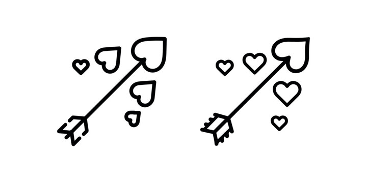 Valentine heart arrow icon set in linear style for romance and love projects vector illustration of cupids bow arrows with floating hearts for design