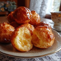 Golden Pastries On Decorative Plate