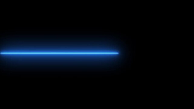 Straight neon lazer line color blue black background.Glowing horizontal neon lines streaming across on the screen.
