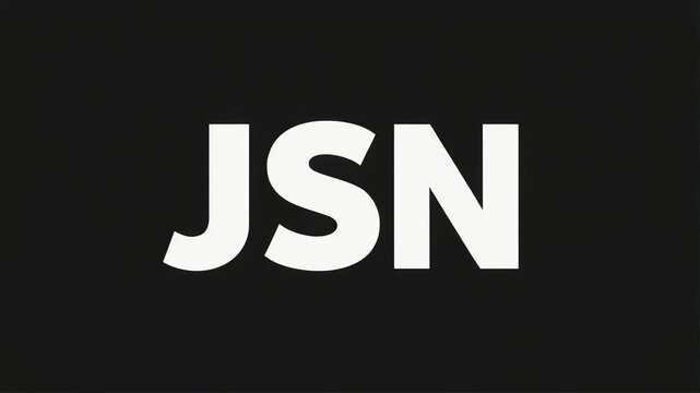 A simple, bold graphic. Three letters, "JSN," are presented in a clean, sans-serif font against a solid black background. The contrast is high