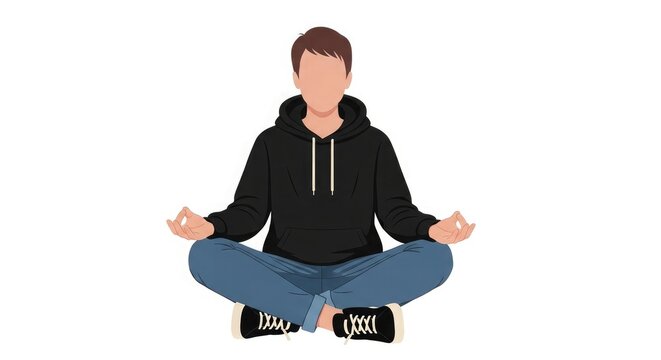 A person sitting in a meditative yoga pose with eyes closed and hands on knees in a serene and peaceful environment