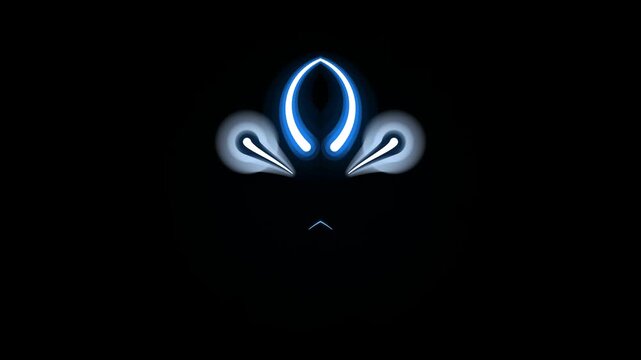 Animated glowing face expresses a range of emotions with evolving abstract light shapes.