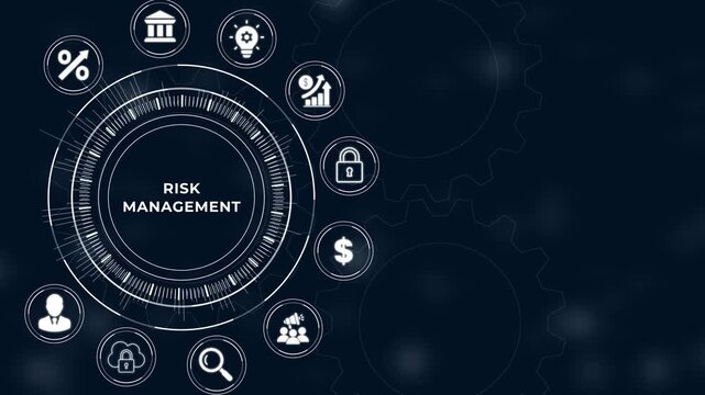 Strategic Risk Management Assessment and Security Hazard Mitigation on Virtual Screen. Business Technology Concept.