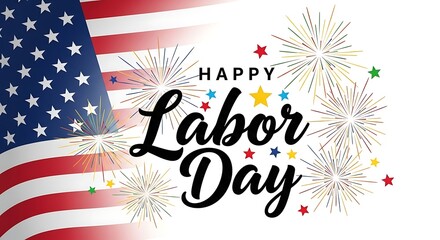 Obraz premium Happy labor day celebration with american flag and fireworks