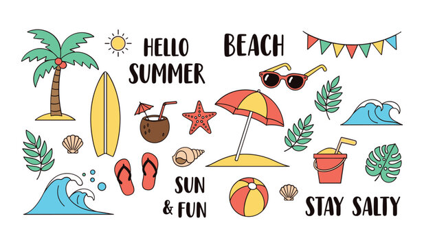 Colorful  Flat  Summer  Beach with  Tropical  Vibes  Sun  Fun and  Stay  Salty  Themes