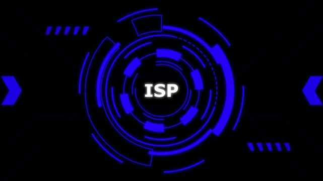 ISP internet service provider glowing blue network connection technology digital data circle motion.