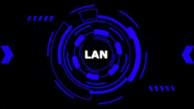 LAN network technology glowing blue digital connection futuristic cyber circle motion.