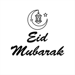 Eid Mubarak Calligraphy Vector - Elegant Script, Crescent Moon, Star, Islamic Greeting Design, Isolated. eps 10