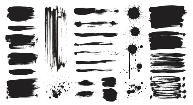 Grunge Ink Paint Brush Stroke Texture Set Vector