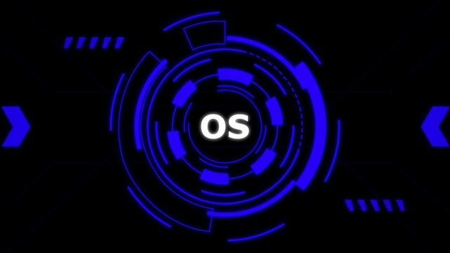 Operating System Logo Glowing Blue Neon Circles Technology Concept Motion Background.